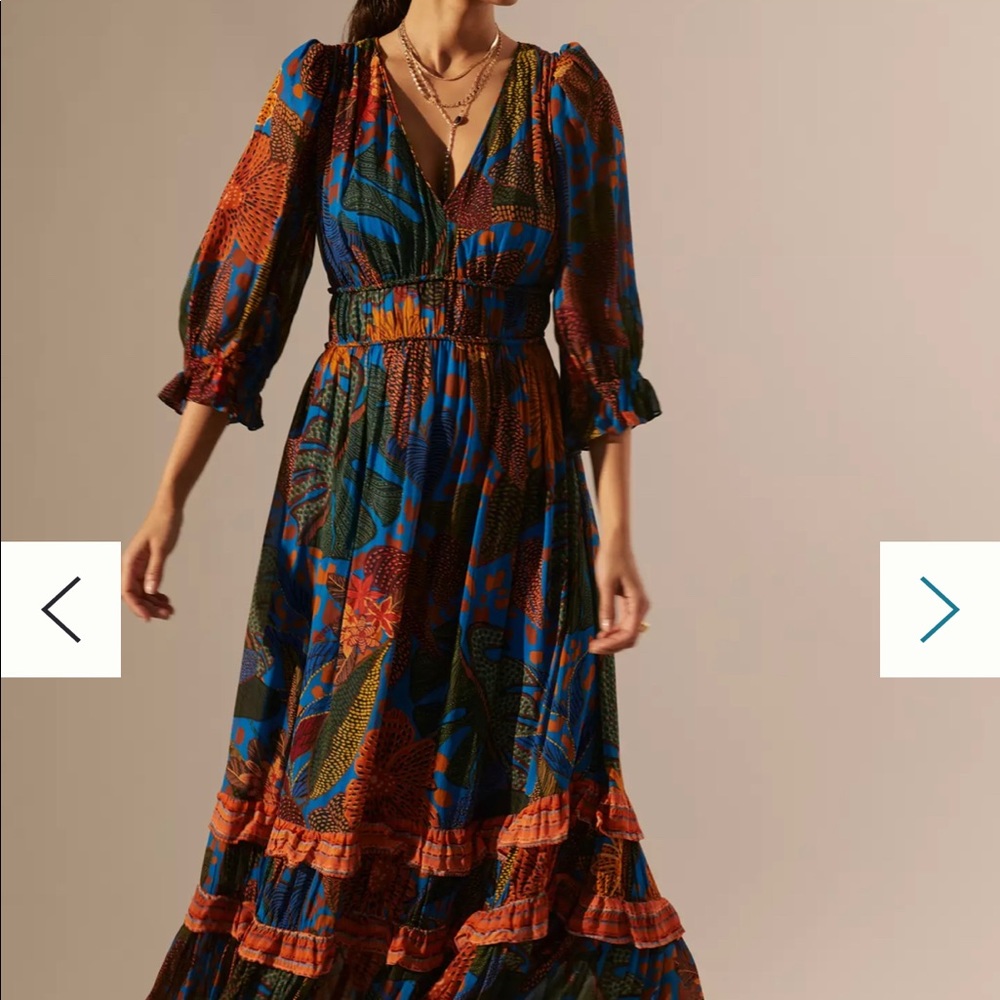Farm Rio for Anthropologie Puff Sleeve Maxi Dress- Size XS
